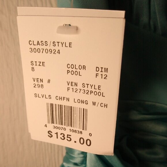 NWT $135 David's Bridal Womens 8 Long Chiffon Formal Gown Bridesmaid Pool Blue - Picture 7 of 11